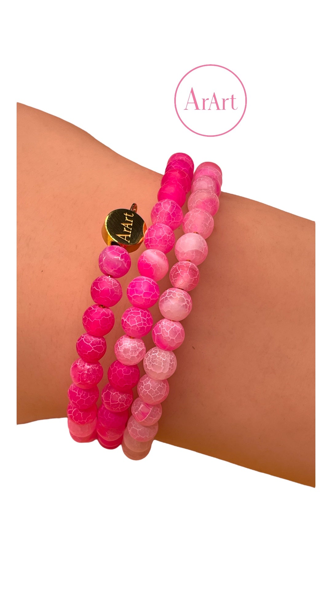Pink Agate Bracelet, 3 loops