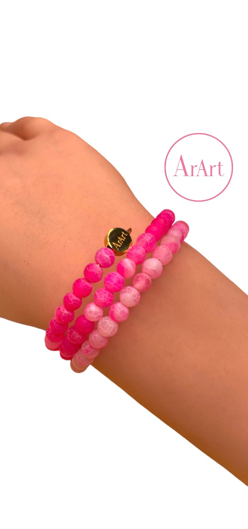Pink Agate Bracelet, 3 loops