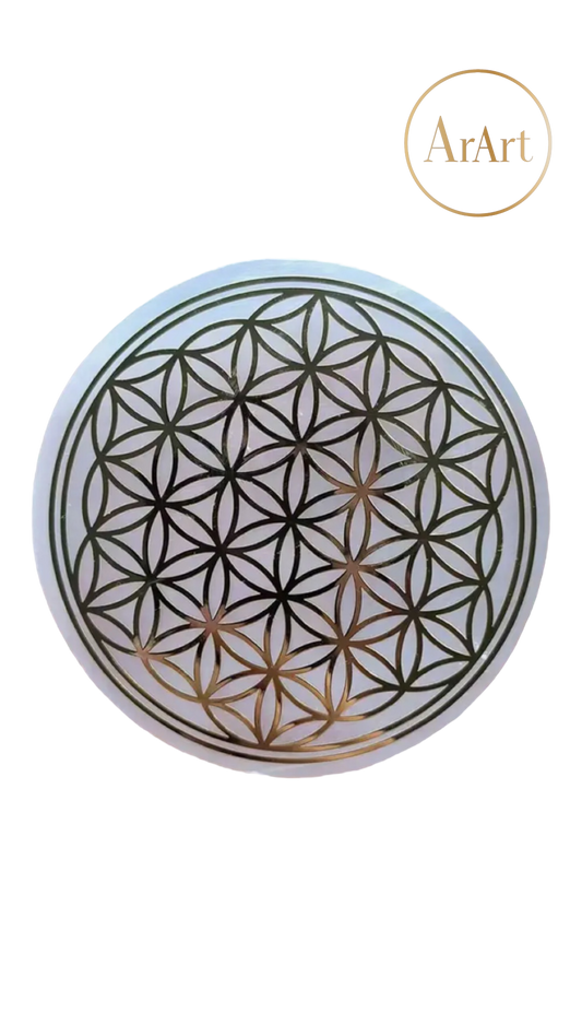 Selenite Slab With Flower Of LIfe