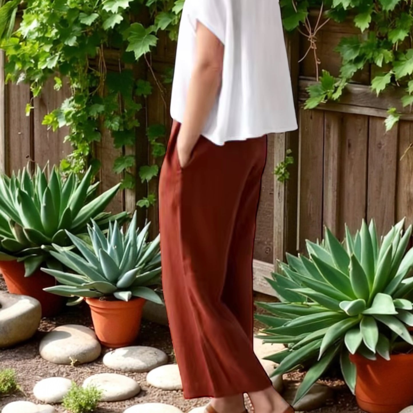 Loose Fit Wide Leg Linen Pants